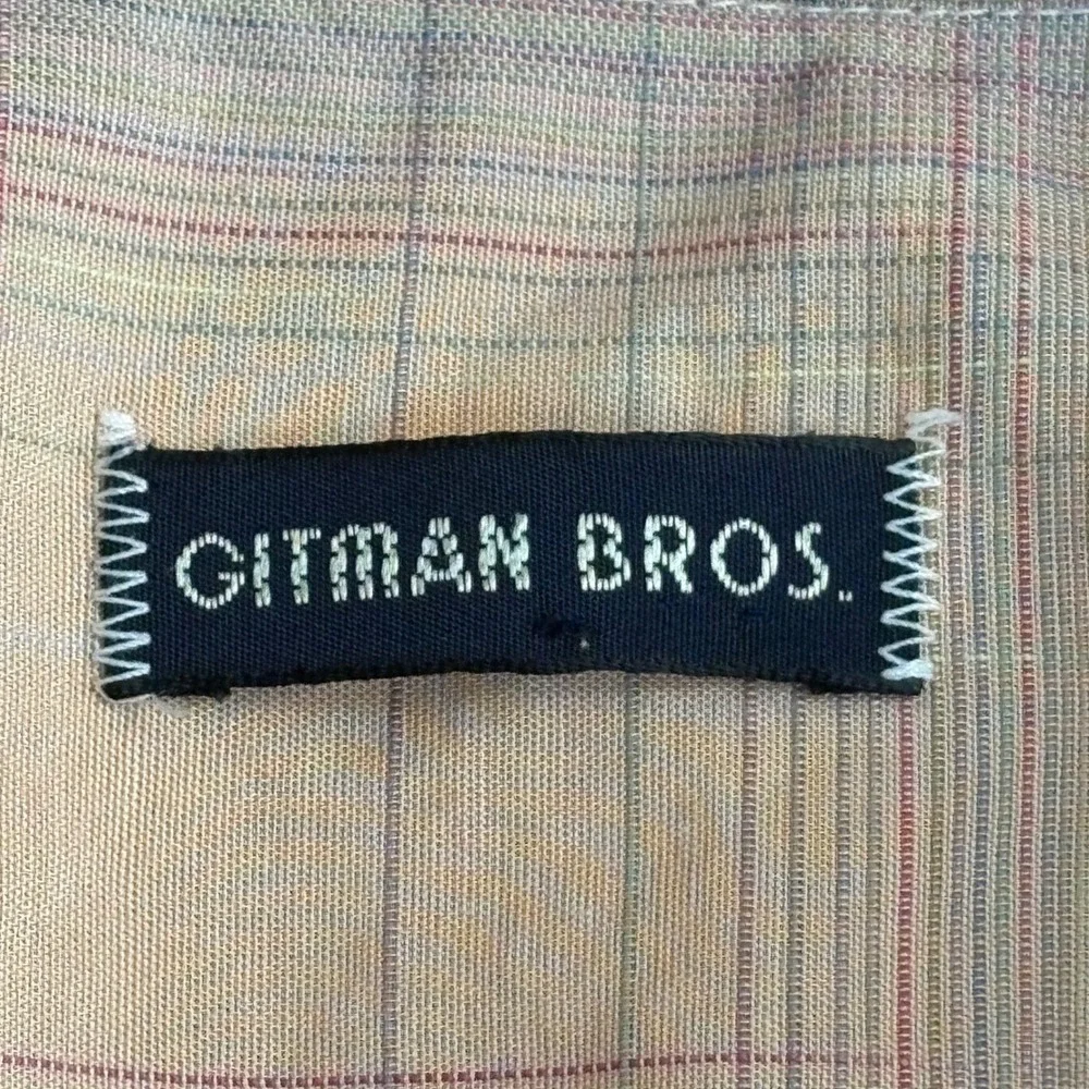 Gitman Bros Men's XL Short Sleeve Button Down Peach Plaid 100% Cotton Made/USA - Picture 5 of 7